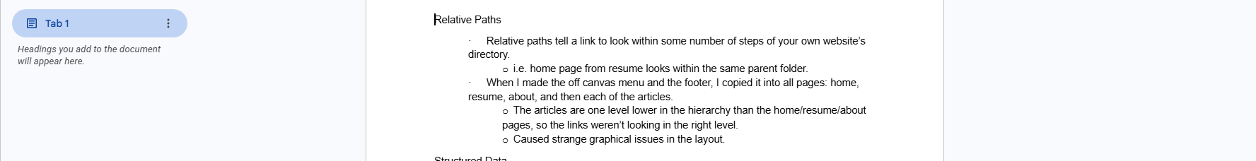 Thumbnail of my outline for the article regarding development errors